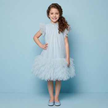Girls Blue Embellished Tulle Dress