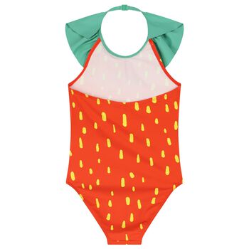 Girls Red & Green Ruffled Swimsuit