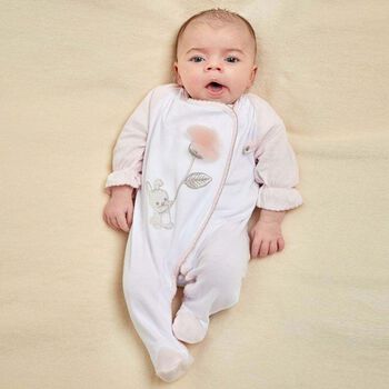 Girls White & Pink Cotton Babygrow