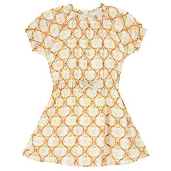 Girls Beige & White Logo Dress