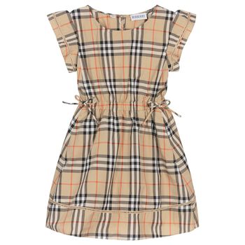 Girls Beige Check Dress
