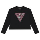 Girls Black Logo Long Sleeve Top, 2, hi-res
