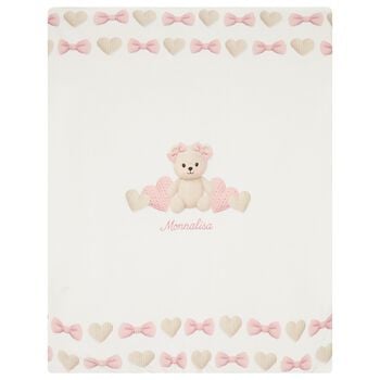 Baby Girls Ivory & Pink Teddy Bear Blanket