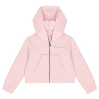 Girls Pink Logo Hooded Zip Up Top
