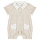 Baby Boys Beige Striped Romper, 1, hi-res