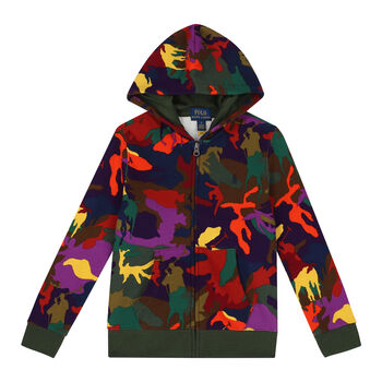 Boys Multi-Colored Camouflaged Logo Zip Up Top
