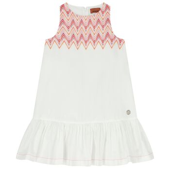 Girls White & Pink Zigzag Dress