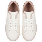 Girls White & Rose Gold Logo Trainers, 1, hi-res