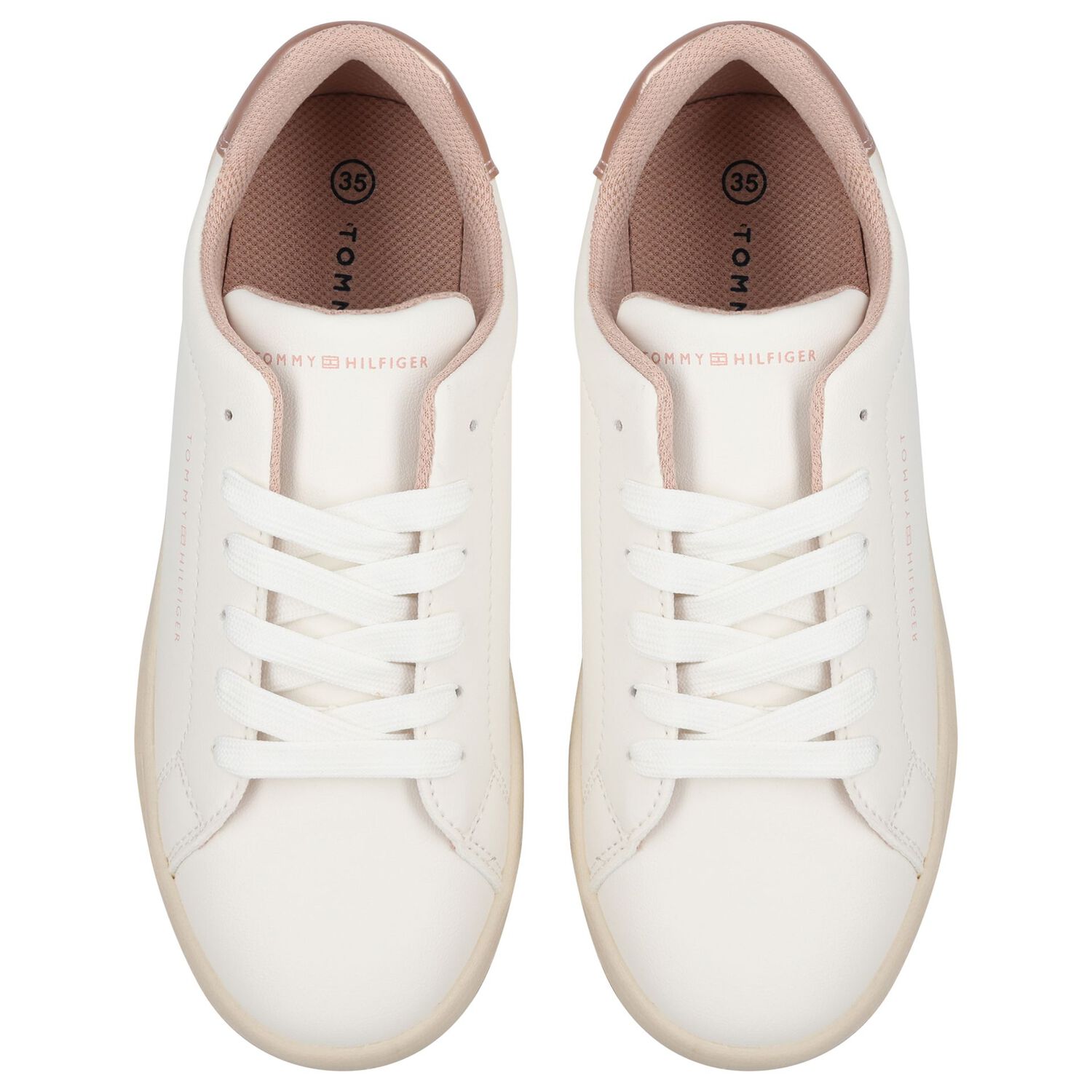 Girls White & Rose Gold Logo Trainers, 1, hi-res
