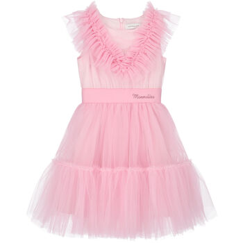 Girls Pink Ruffled Tulle Dress