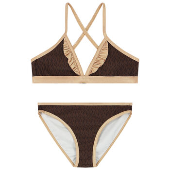 Girls Brown & Gold Logo Bikini