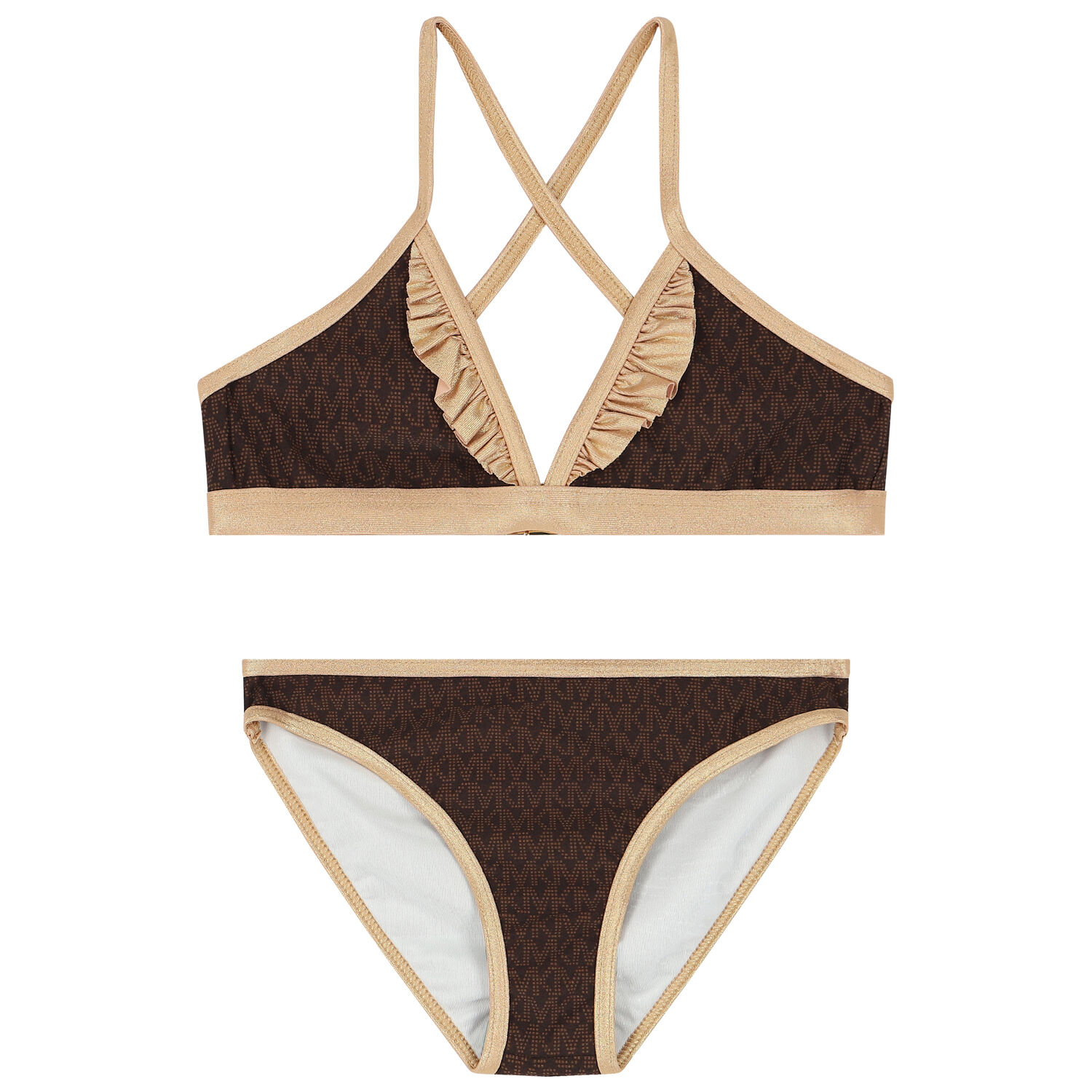 Girls Brown & Gold Logo Bikini, 1, hi-res image number null
