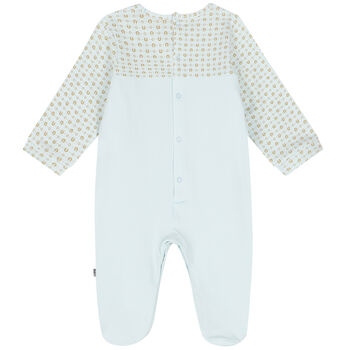 Baby Boys Blue & Gold Pima Cotton Logo Babygrow