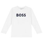 Boys White Logo Long Sleeve Top, 2, hi-res