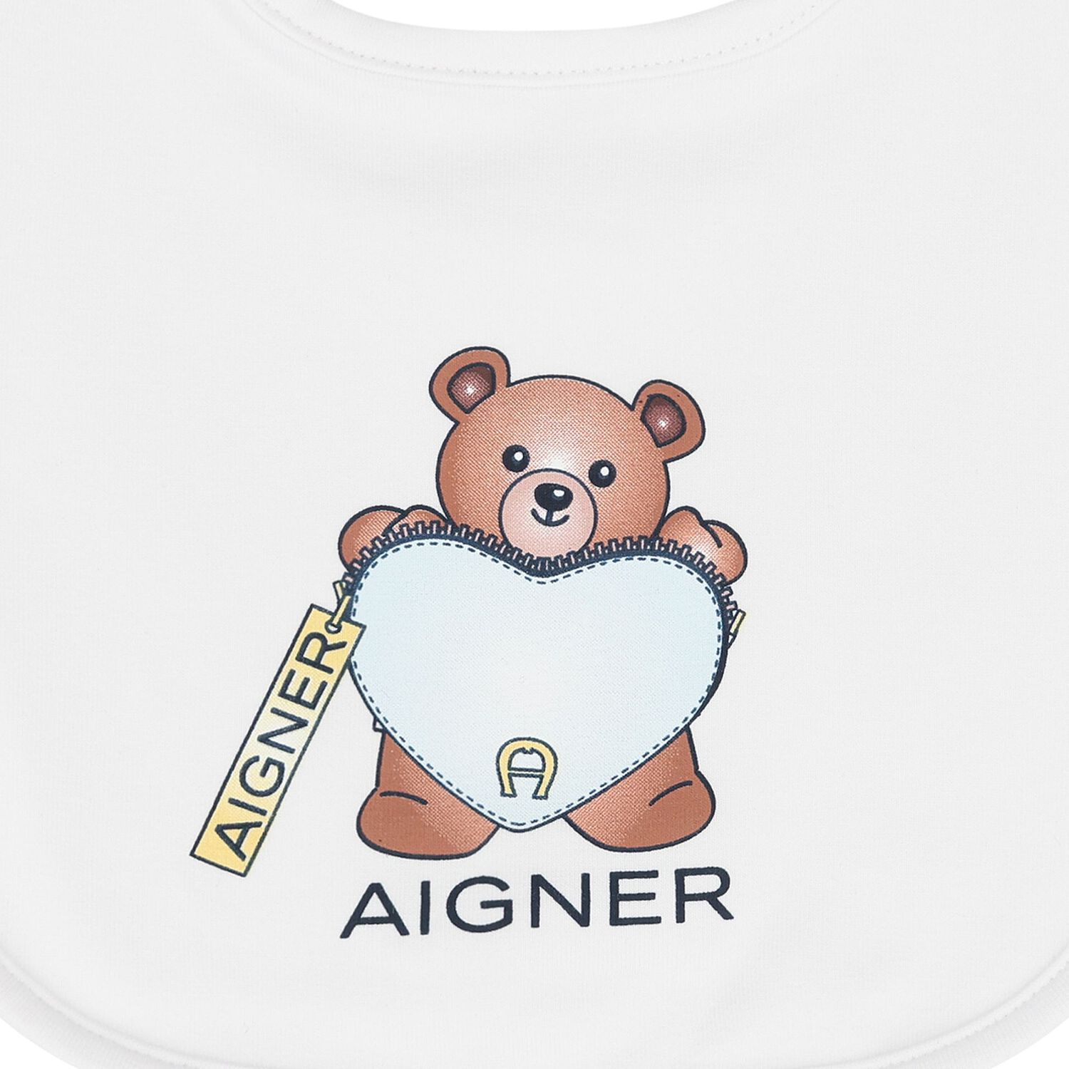 White Teddy Bear Logo Baby Bib, 1, hi-res
