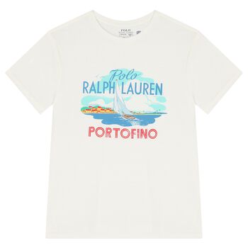 Boys White Portofino Print T-Shirt