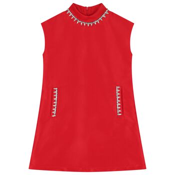 Girls Red Crystal Embellished Dress
