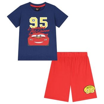 Boys Navy Blue & Red Cars Shorts Set
