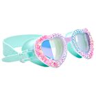 Girls Aqua Rhinestone Swimming Goggles, 1, hi-res