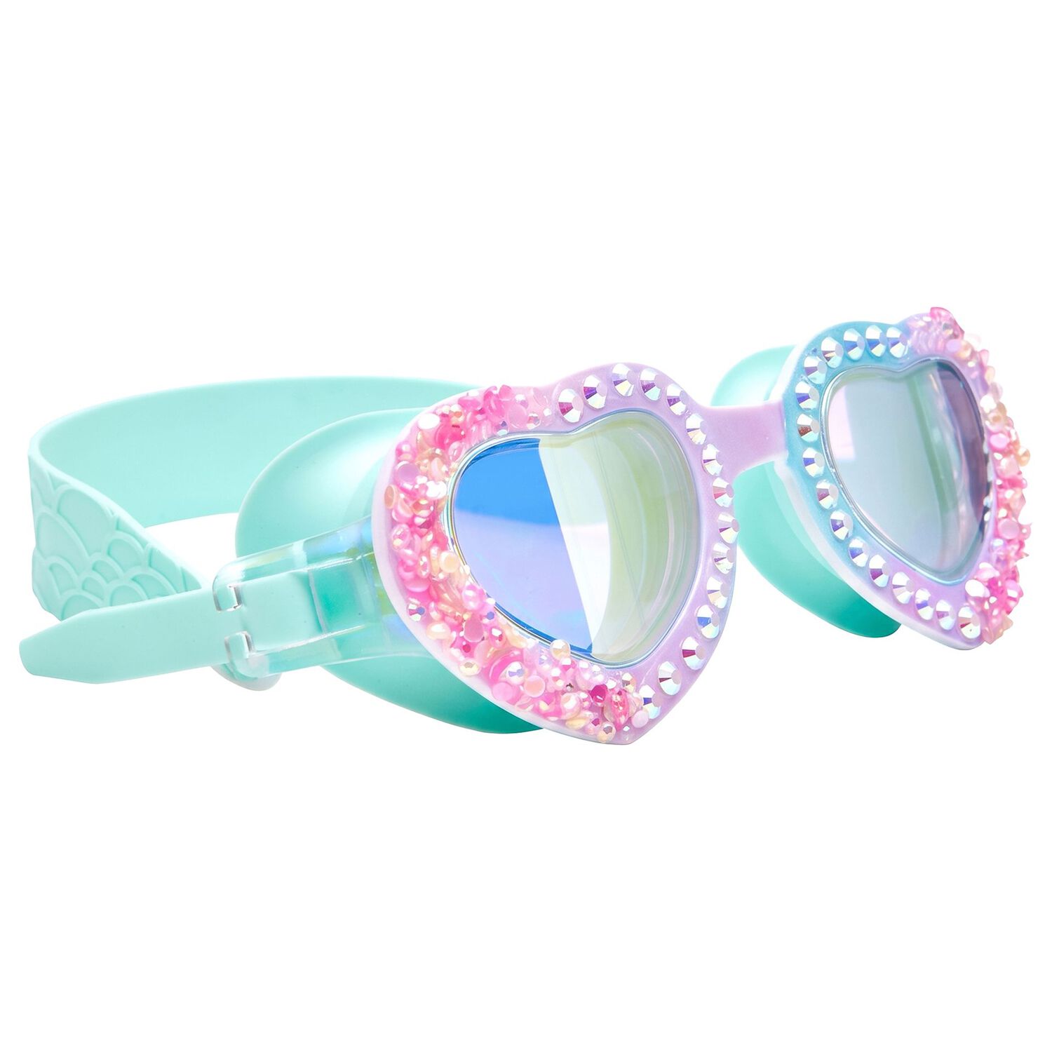 Girls Aqua Rhinestone Swimming Goggles, 1, hi-res