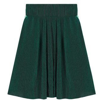 Girls Green Pliss&eacute; Logo Skirt