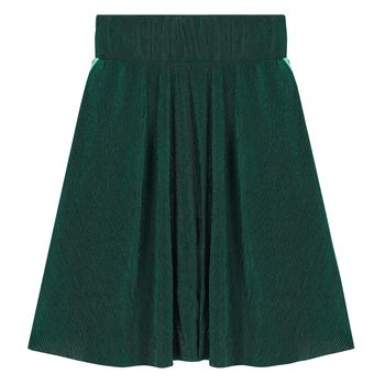 Girls Green Plissé Logo Skirt