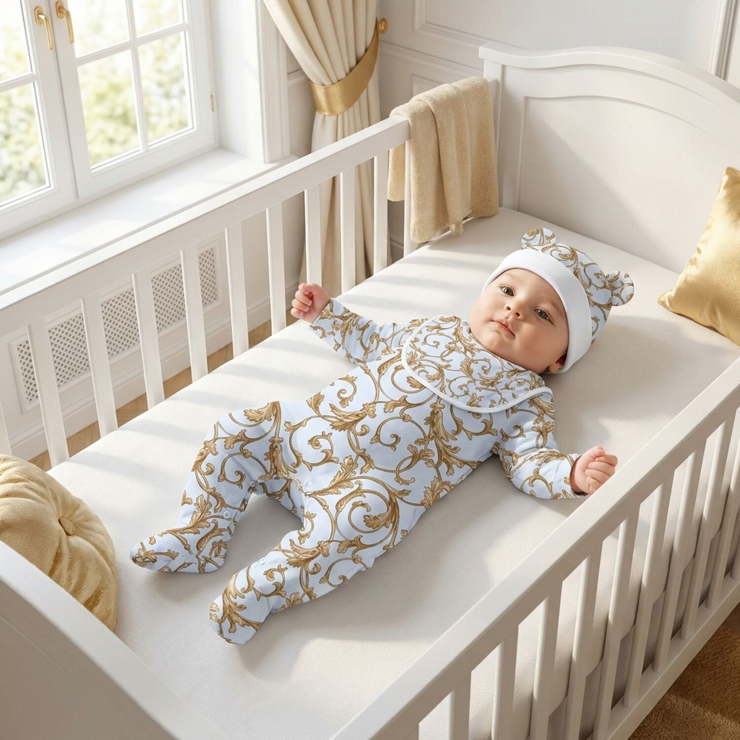 Baby Boys Blue & Gold Babygrow Gift Set (3 Piece), 1, hi-res