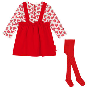 Girls Red & Ivory Heart Dress Set