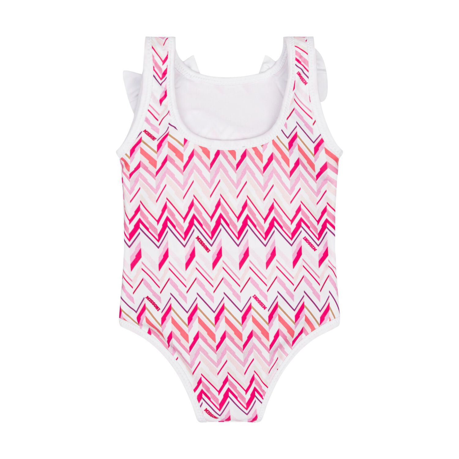 Younger Girls White & Pink Zig Zag Swimsuit, 1, hi-res