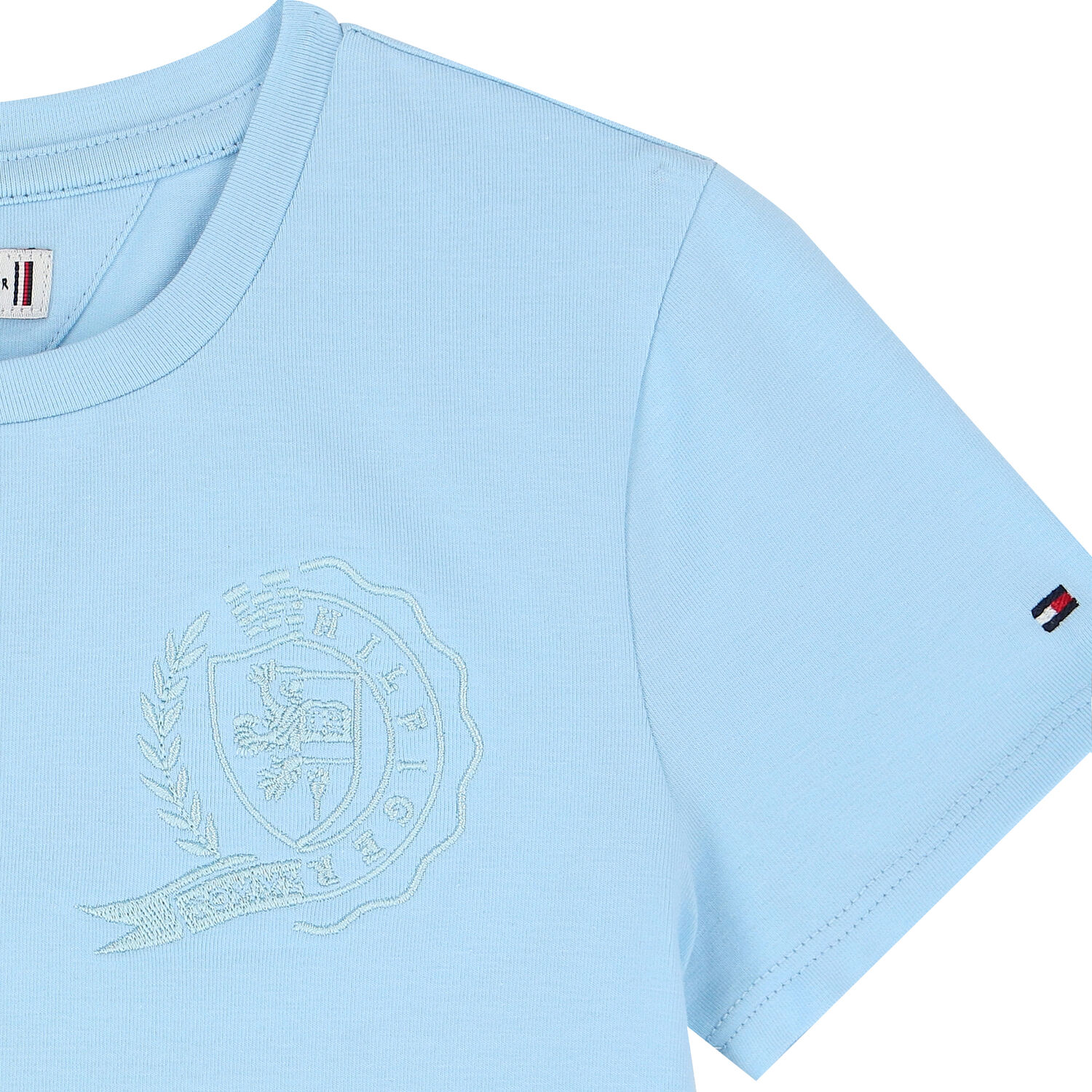 Girls Sky Blue Embroidered Logo T-Shirt, 1, hi-res