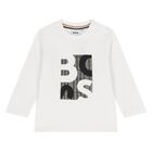 Younger Boys White Logo Long Sleeve Top, 1, hi-res