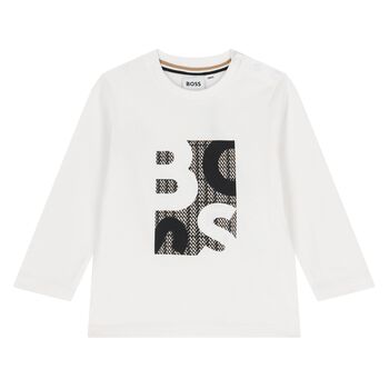Younger Boys White Logo Long Sleeve Top