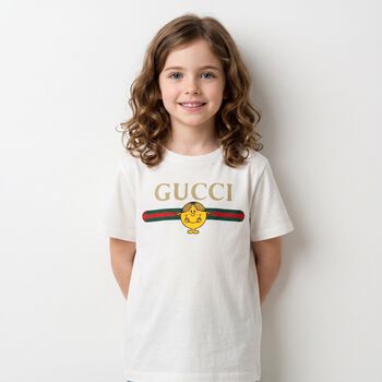 Girls White Web Striped T-Shirt