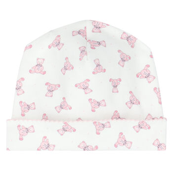 قبعة بشعار تيدي باللون الأبيض والوردي للبنات