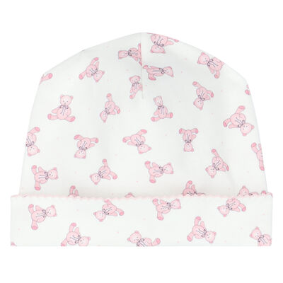 Baby Girls White & Pink Teddy Hat
