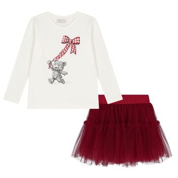 Girls White & Red Teddy Bear Skirt Set