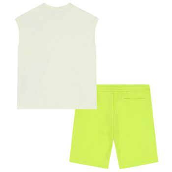 Boys Ivory & Green Logo Shorts Set