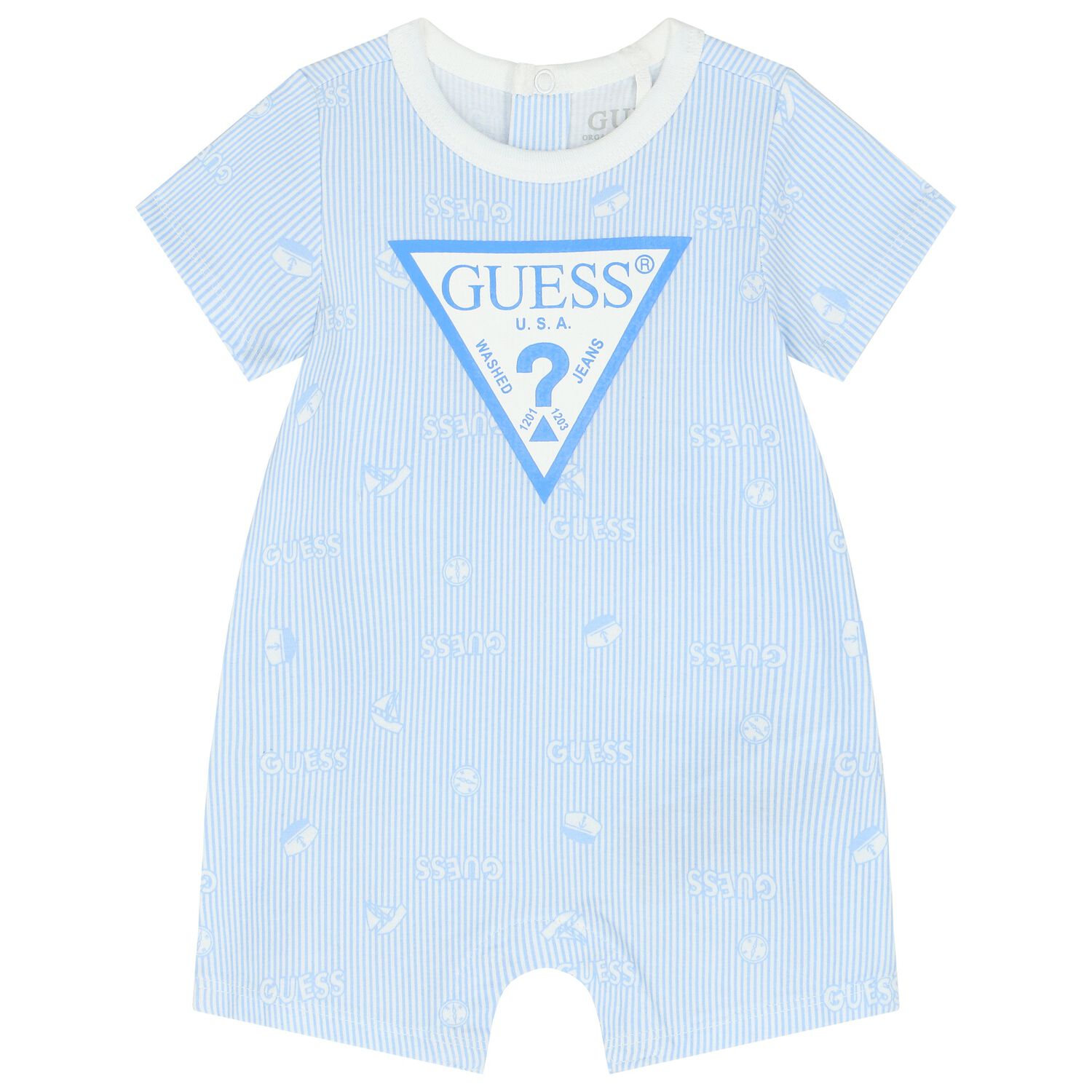 Baby Boys Blue and White Stripe Cotton Shortie, 1, hi-res