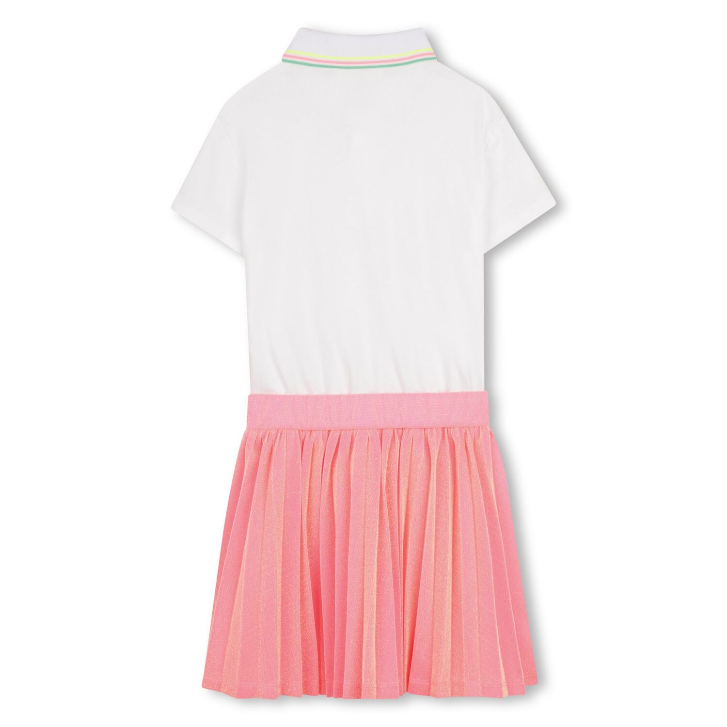Girls White & Neon Pink Pleated Dress, 1, hi-res