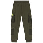 Boys Green Logo Cargo Joggers, 1, hi-res