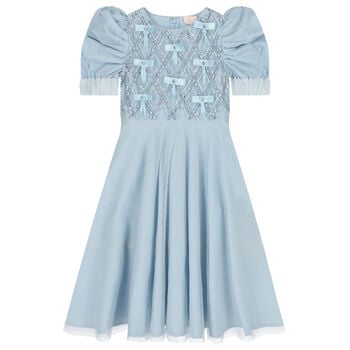 Girls Blue Embellished Crystal Tulle Dress