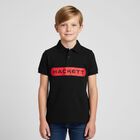 Boys Black Cotton Logo Polo Shirt, 2, hi-res