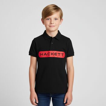 Boys Black Cotton Logo Polo Shirt, 2 Boys Black Cotton Logo Polo Shirt