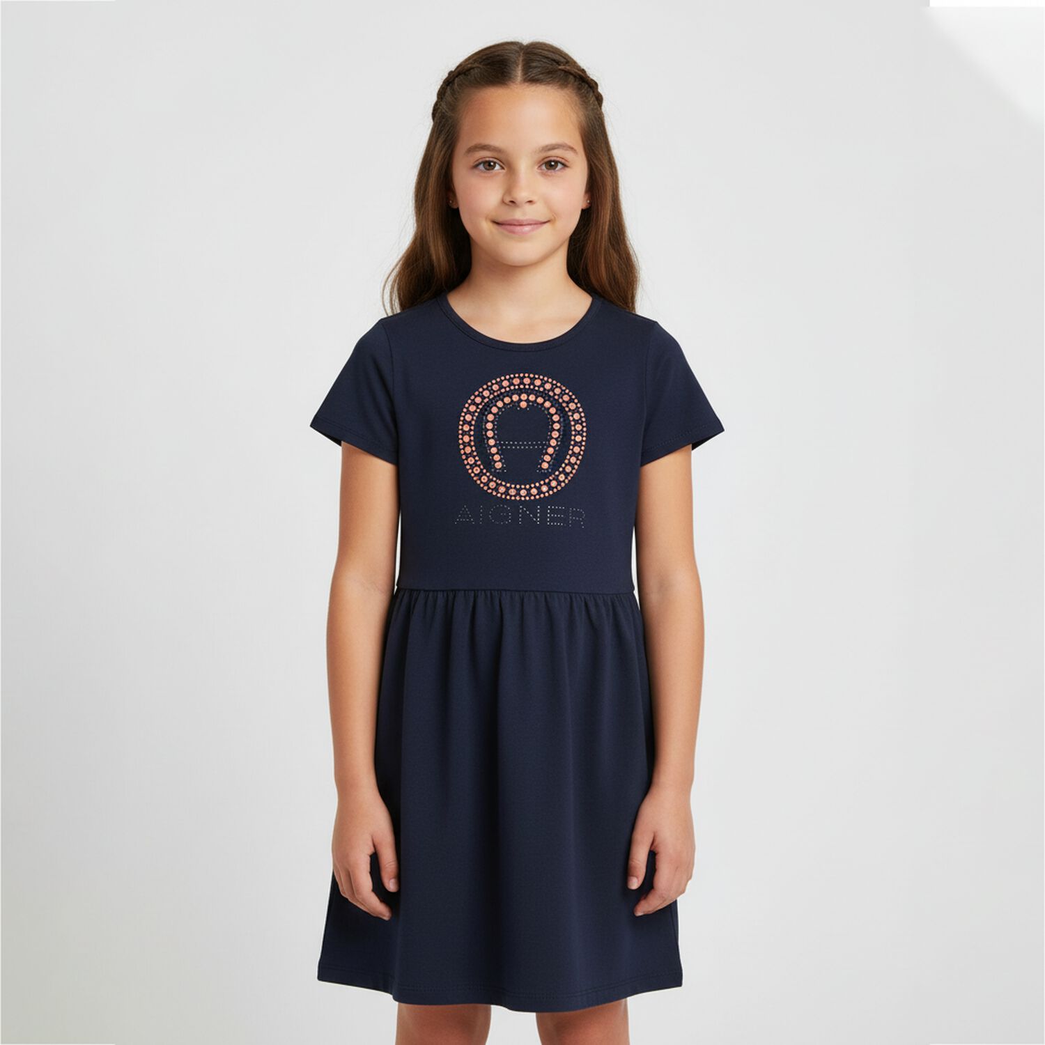Girls Navy Blue Logo Dress, 1, hi-res