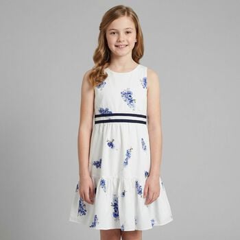 Girls White & Purple Floral Dress