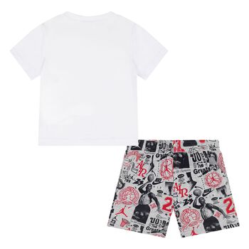 Younger Boys White & Grey Jordan Logo Shorts Set