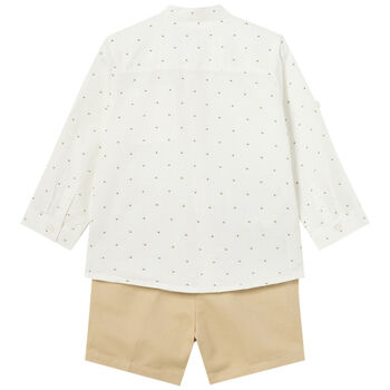 Younger Boys White & Beige Shirt & Shorts Set