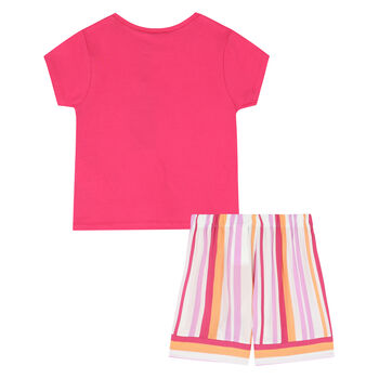 Girls Pink Striped Shorts Set