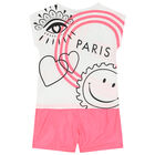 Girls Neon Pink & White Logo Playsuit, 1, hi-res