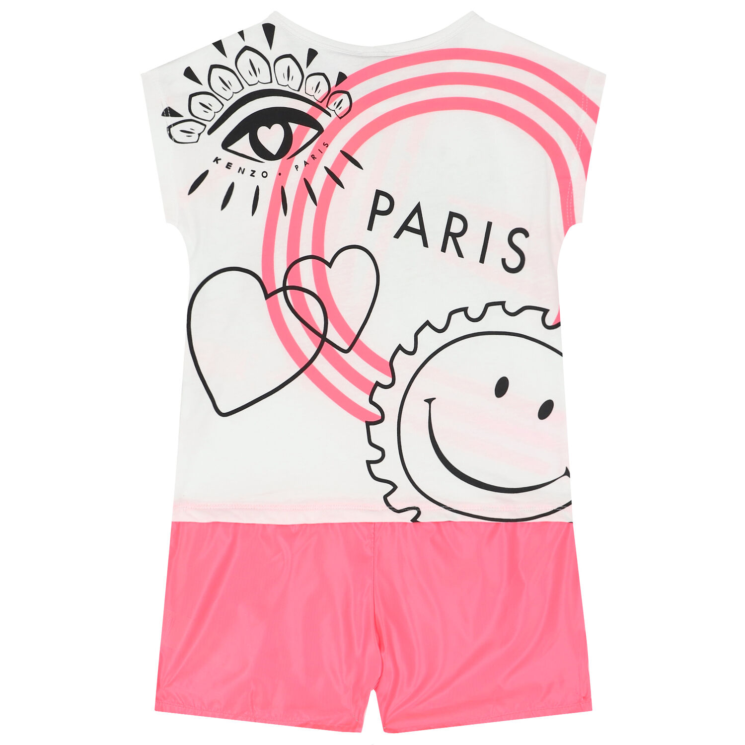 Girls Neon Pink & White Logo Playsuit, 1, hi-res image number null